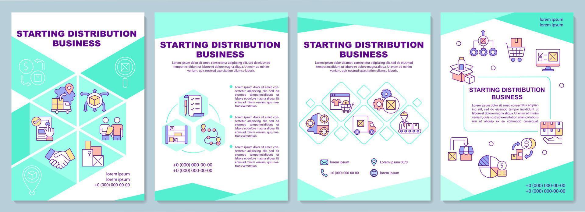 começando o modelo de folheto de negócios de distribuição. empresa atacadista. folheto, livreto, impressão de folheto, design de capa com ícones lineares. layouts vetoriais para apresentação, relatórios anuais, páginas de anúncios vetor