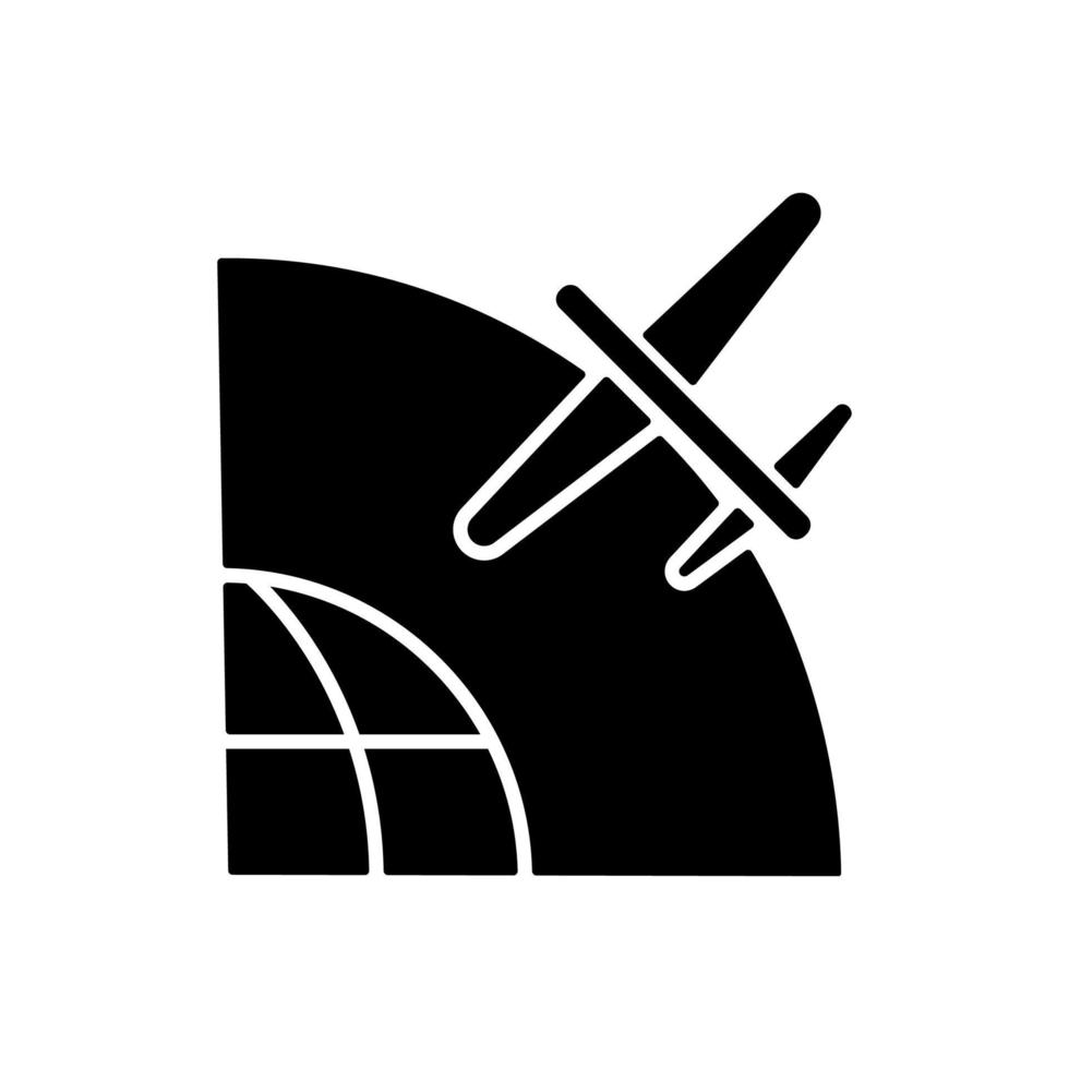 ícone de glifo preto de satélite de drone. rotação do satélite drone em órbita geoestacionária. desenvolvimento de tecnologias modernas. símbolo de silhueta no espaço em branco. ilustração vetorial isolada vetor