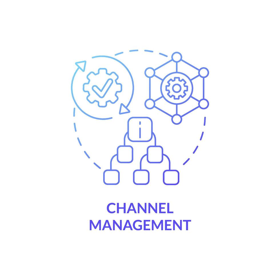 ícone de conceito gradiente azul de gerenciamento de canal. propriedade publicitária sistema idéia abstrata ilustração de linha fina. desenho de contorno isolado. roboto-medium, inúmeras fontes pró-negrito usadas vetor