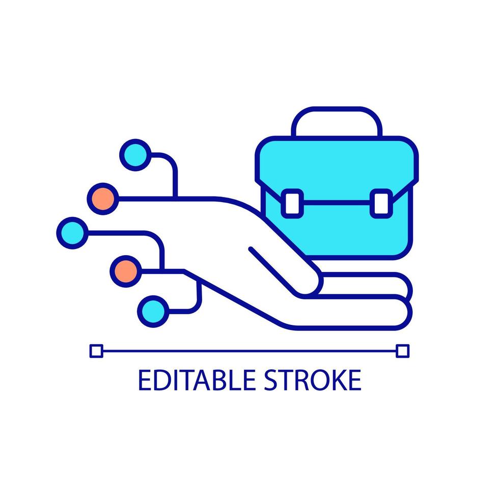 ícone de cor rgb do serviço de reparo do computador corporativo. solução de problemas de software e hardware para empresas. ilustração vetorial isolado. desenho de linha preenchido simples. traço editável. fonte arial usada vetor