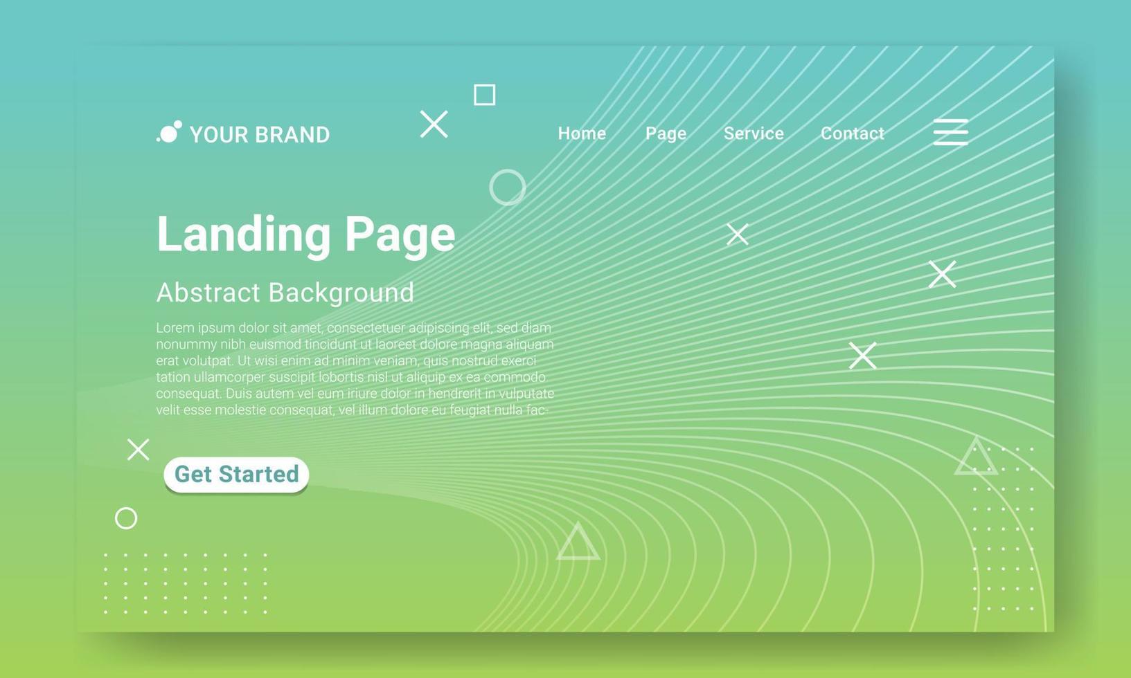 vetor de modelo de site de página de destino. fundo geométrico gradiente verde com formas dinâmicas. design para desenvolvimento de sites e sites para dispositivos móveis.