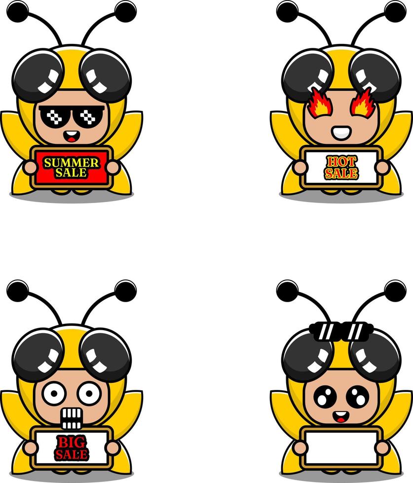 vetor bonito personagem de desenho animado abelha animal mascote traje conjunto coleção de pacotes de venda de verão