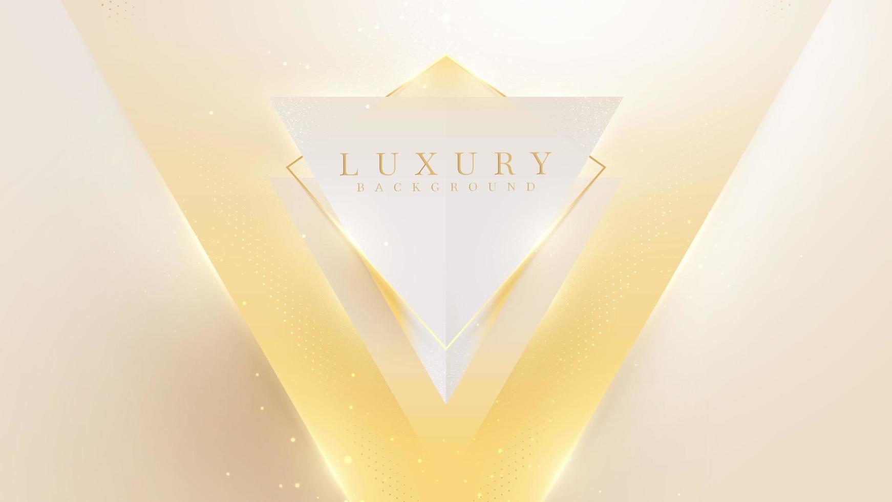 moldura de triângulo dourado com efeito de luzes de brilho e decoração bokeh, fundo de estilo de luxo 3d. vetor
