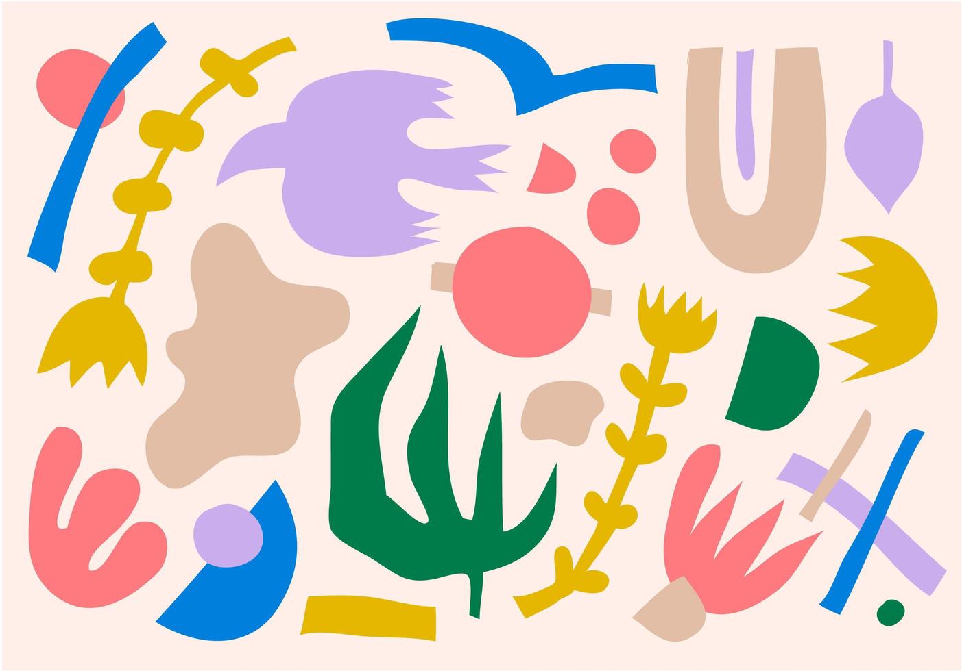 padrão de colagem de vetores, plano de fundo. mão desenhada várias formas e objetos de doodle, flores, folhas. ilustração moderna moderna abstrata abstrata vetor