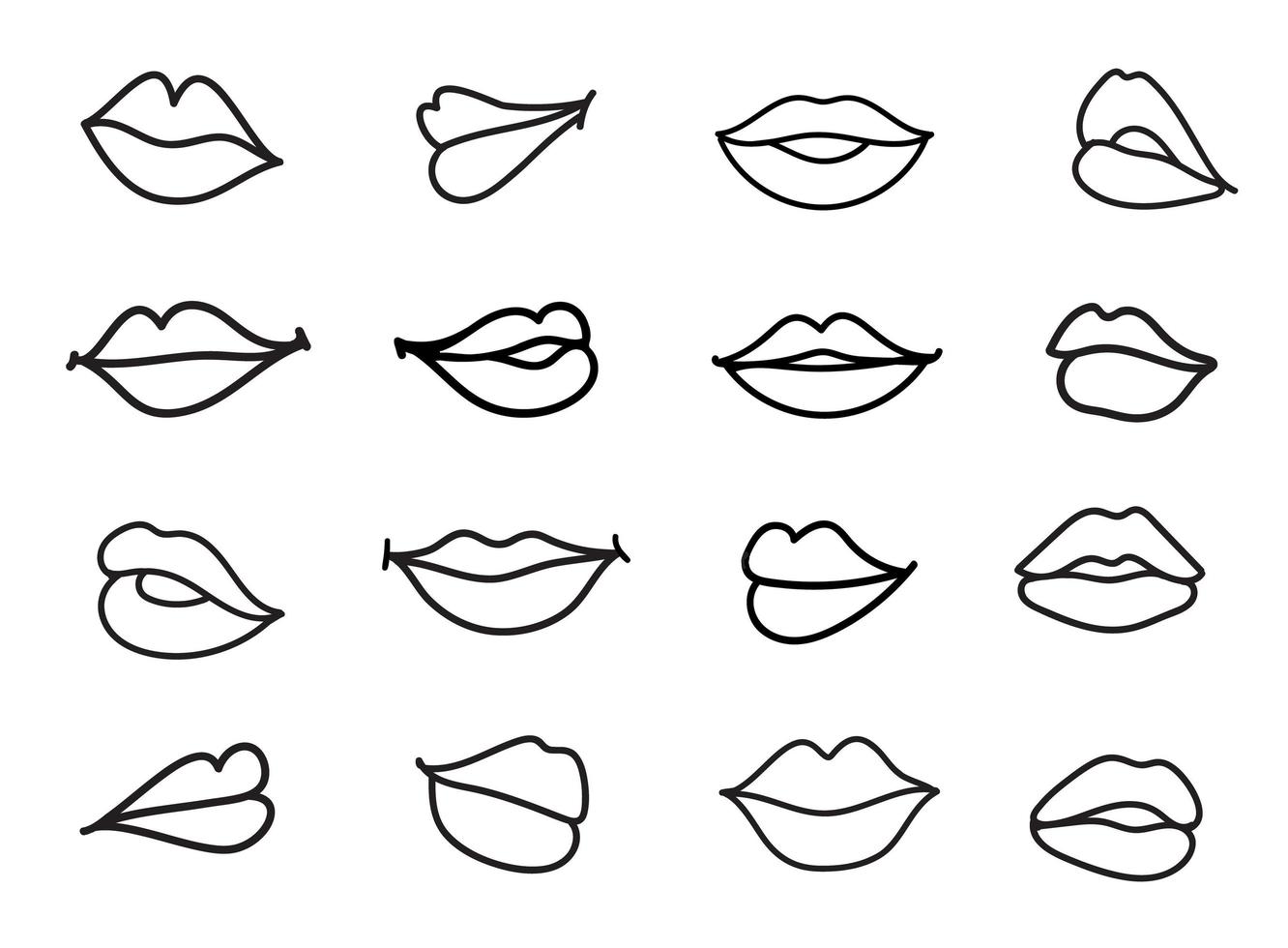 conjunto de vetores de ilustração de lábios. lábios de mulheres de esboço linear