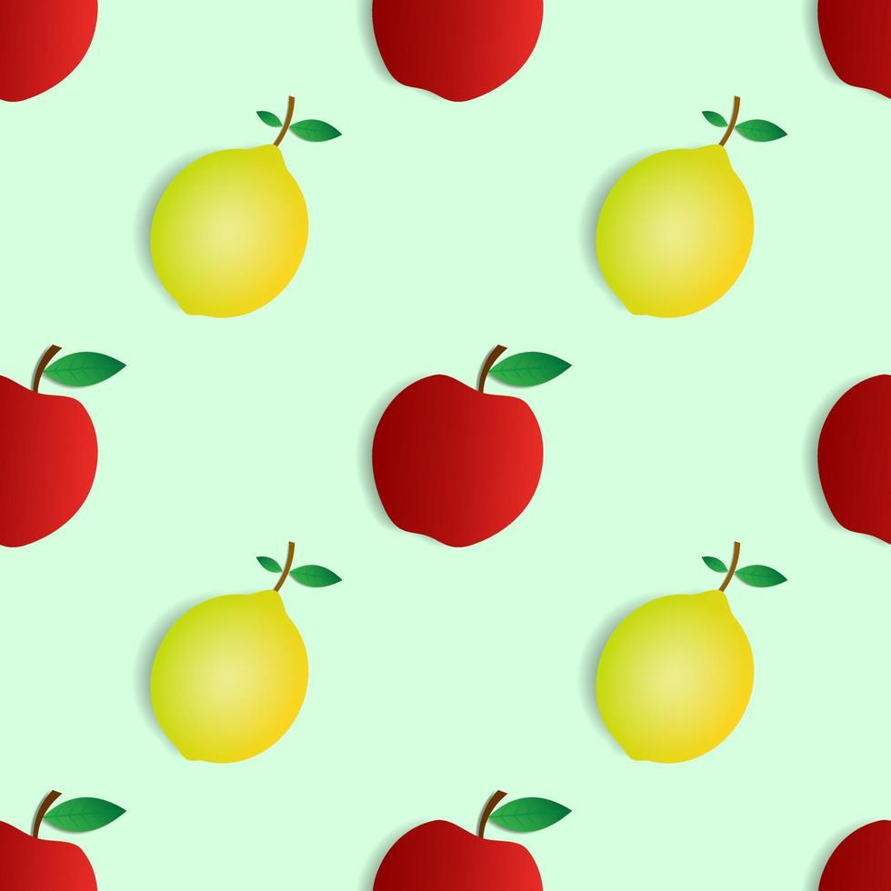 padrão sem emenda maçã vermelha e design de vetor de frutas limão amarelo. fundo branco. design para papel de parede, pano de fundo, capa, design de impressão e suas necessidades de design.