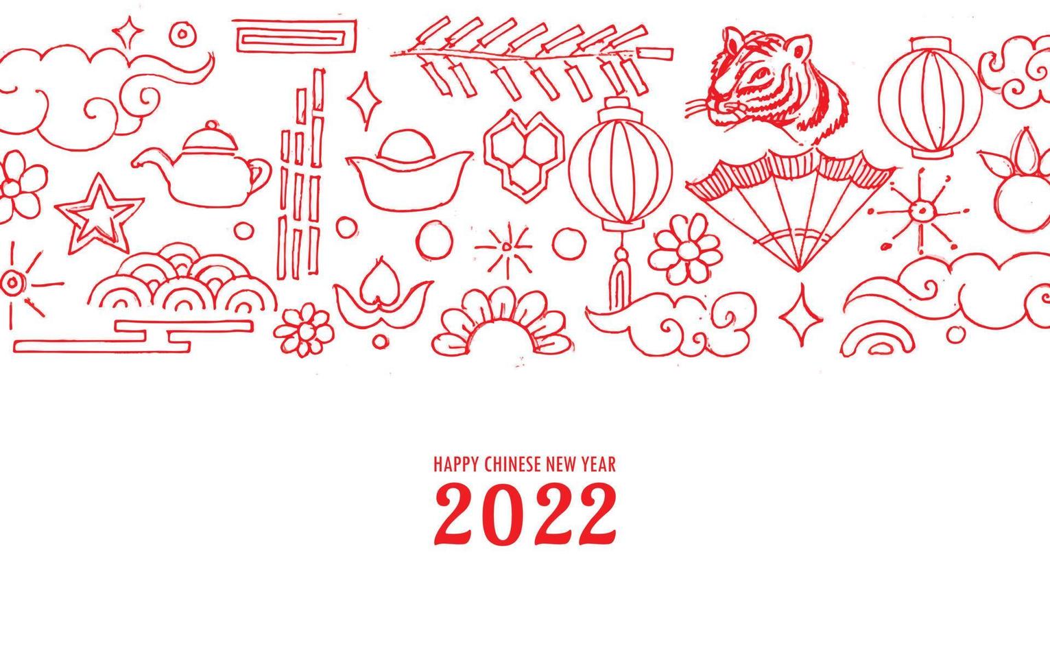 mão desenhar elementos chineses decorativos design de cartão de ano novo vetor