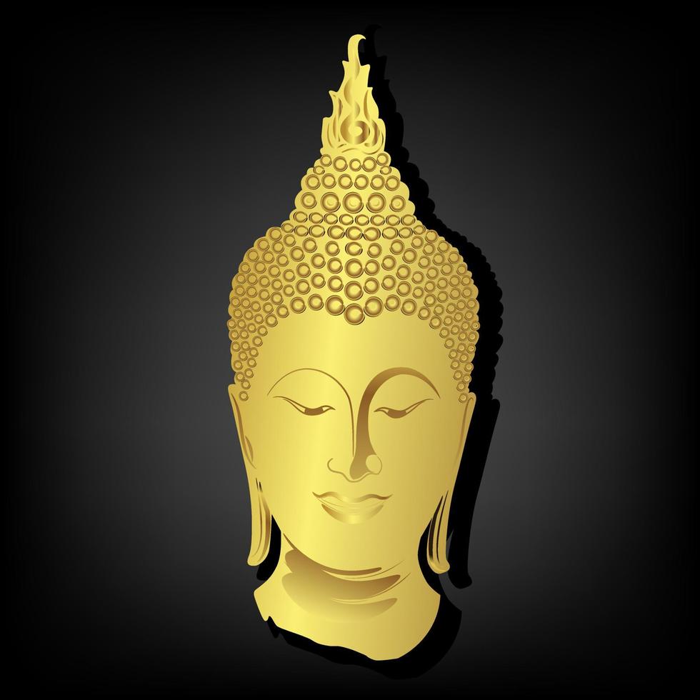 rosto dourado de Buda isolado em fundo preto vetor