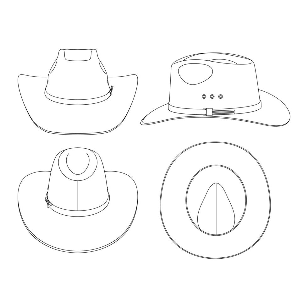 chapéu de cowboy modelo ilustração vetorial desenho plano esboço chapéus vetor