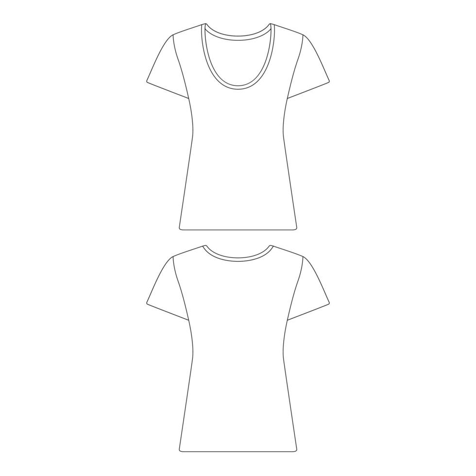 modelo de camiseta slim fit ilustração de mulheres esboço plano esboço de design vetor