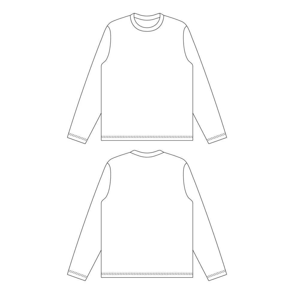 modelo de camiseta de manga longa ilustração vetorial esboço plano de design de esboço vetor