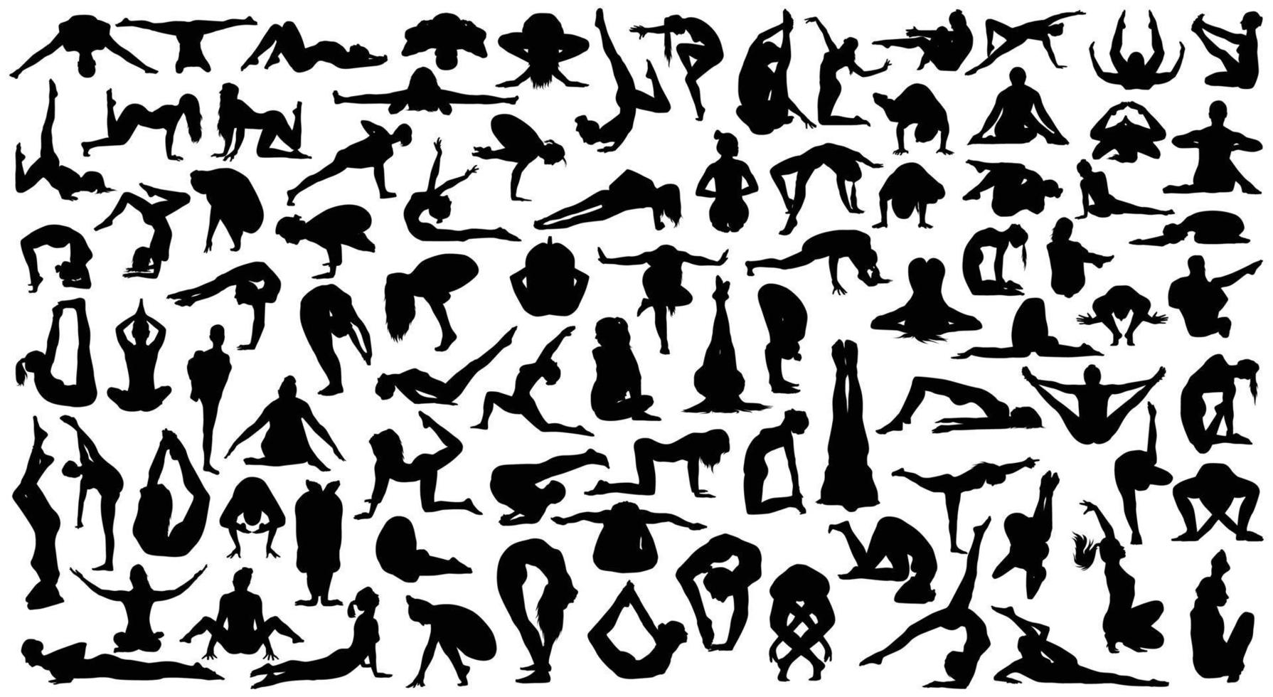 definir ilustração vetorial de silhueta de ioga preto e branco vetor