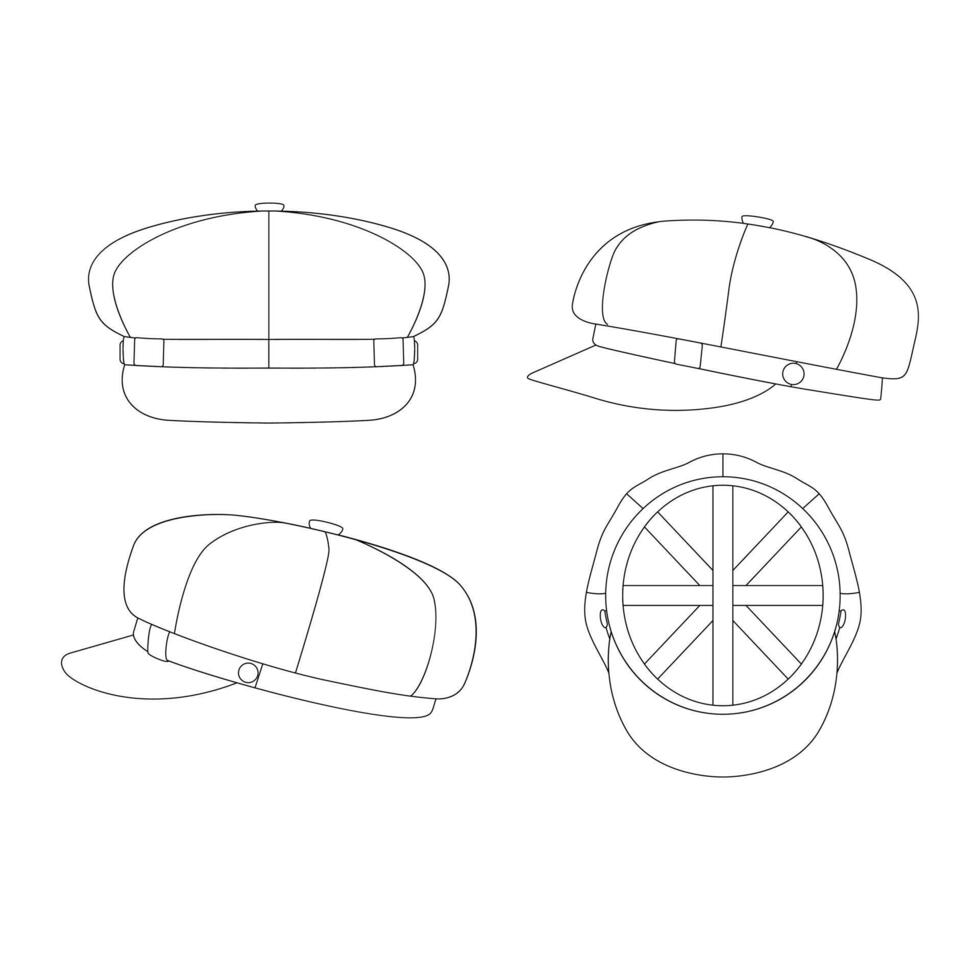 modelo gavroche chapéu ilustração vetorial design de esboço plano chapéu de contorno vetor