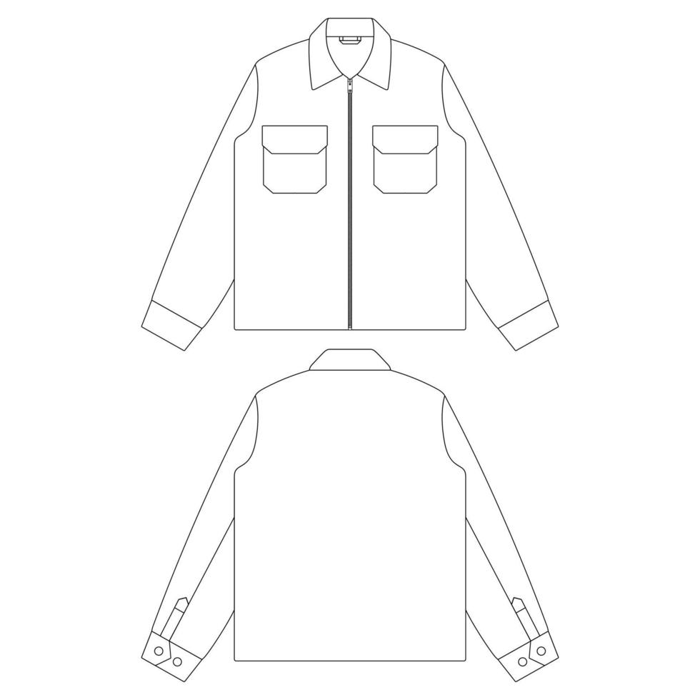 modelo jaqueta com zíper bolso aba no peito ilustração vetorial esboço plano esboço de design vetor