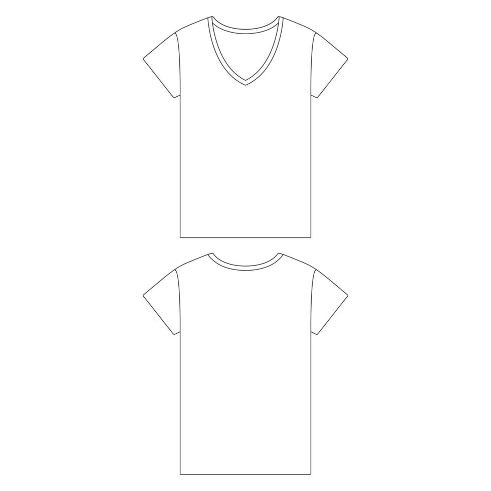 modelo de camiseta com decote em v feminino ilustração vetorial esboço plano contorno de design vetor