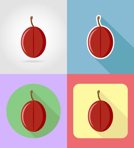 frutas planas conjunto ícones com a ilustração do vetor de sombra