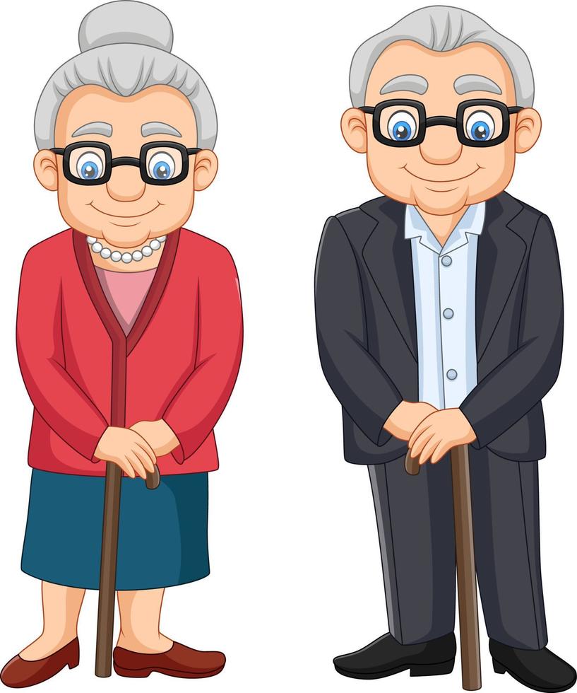 casal de idosos dos desenhos animados isolado no fundo branco vetor