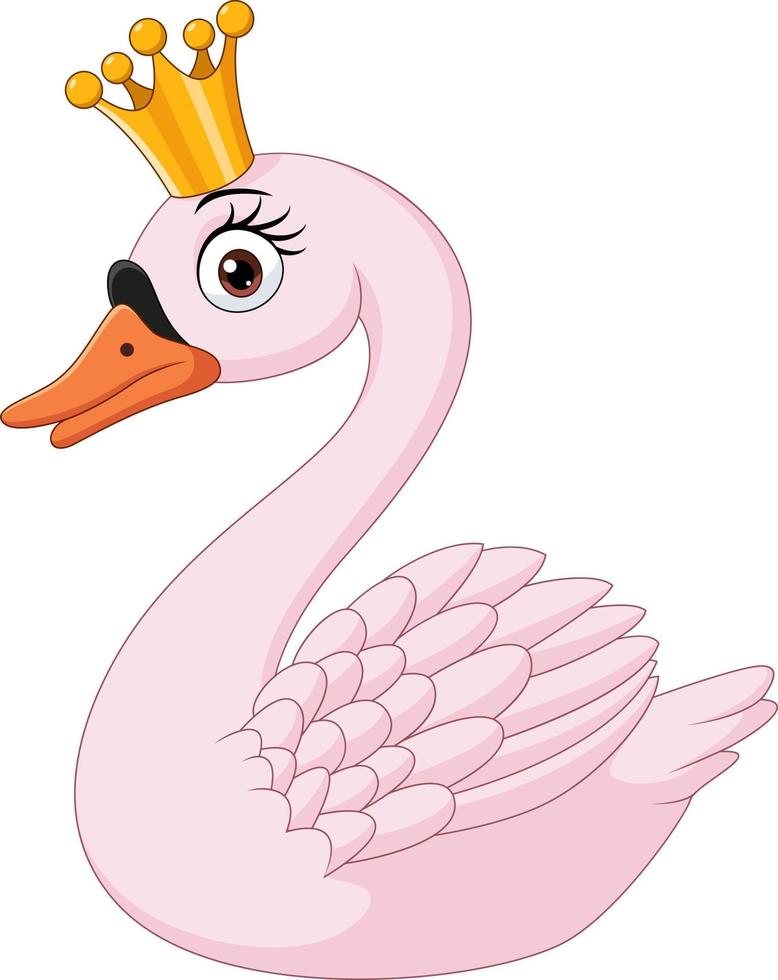 cisne de princesa dos desenhos animados em fundo branco vetor