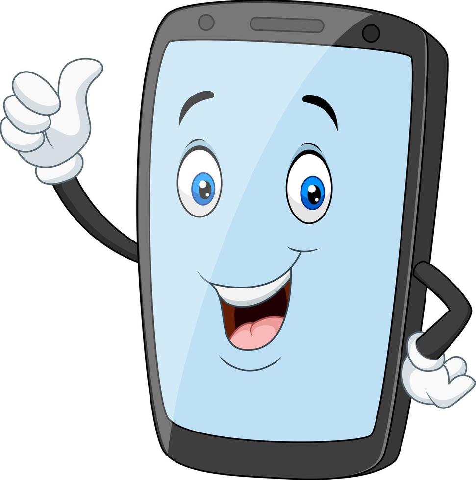 mascote do telefone móvel dos desenhos animados dando um polegar para cima vetor
