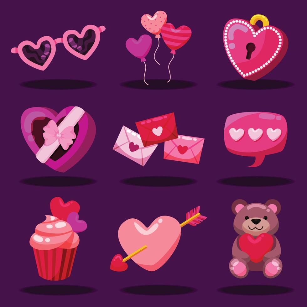 coleção de conjunto de ícones de coração de dia dos namorados vetor