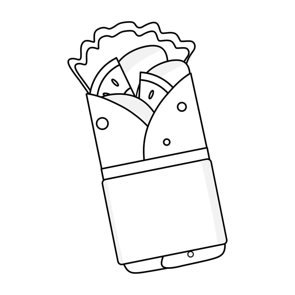 ilustração em vetor preto e branco de kebabs em recipientes de caixa para livro de colorir e rabiscos