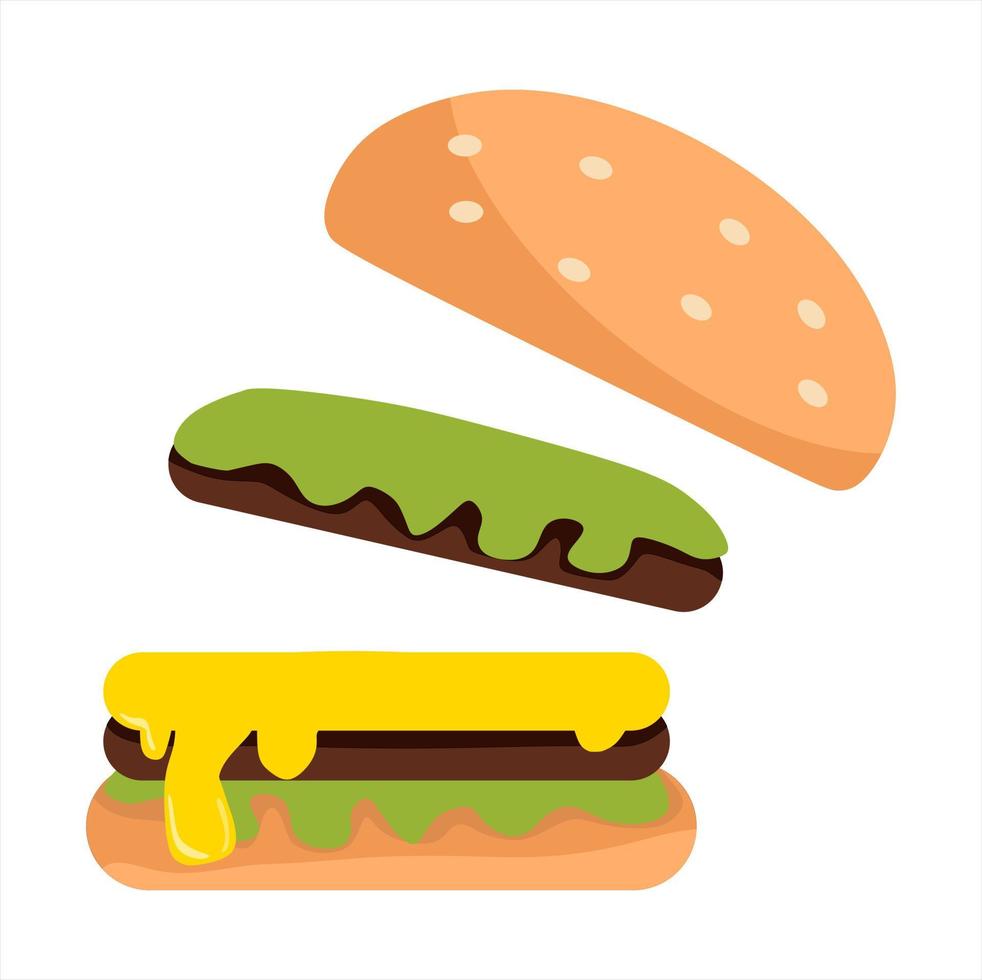 ilustração vetorial de um hambúrguer mostrando o interior, com tema em empresas e restaurantes, perfeito para publicidade de produtos alimentícios. vetor