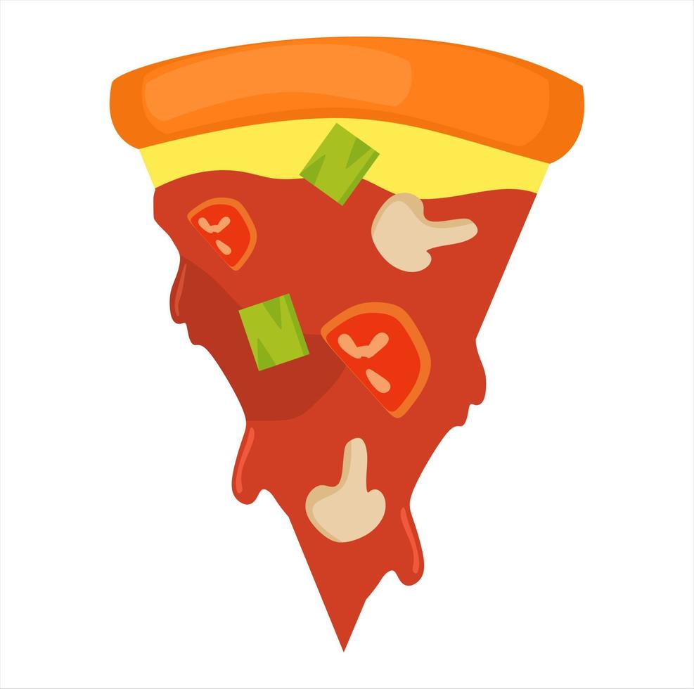 ilustração em vetor de fatia de pizza com molho de tomate e cobertura de queijo. temas de restaurante e comida, adequados para publicidade de produtos alimentícios