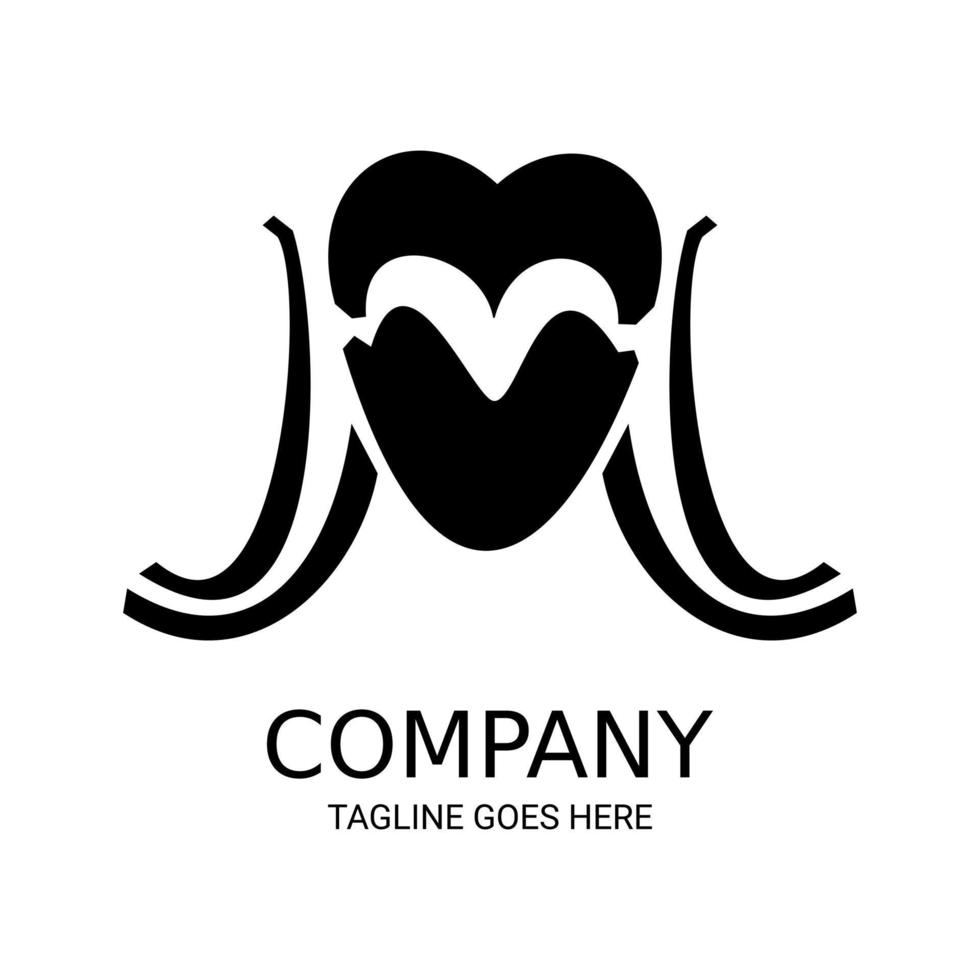 design de logotipo de carta de amor m. vetor