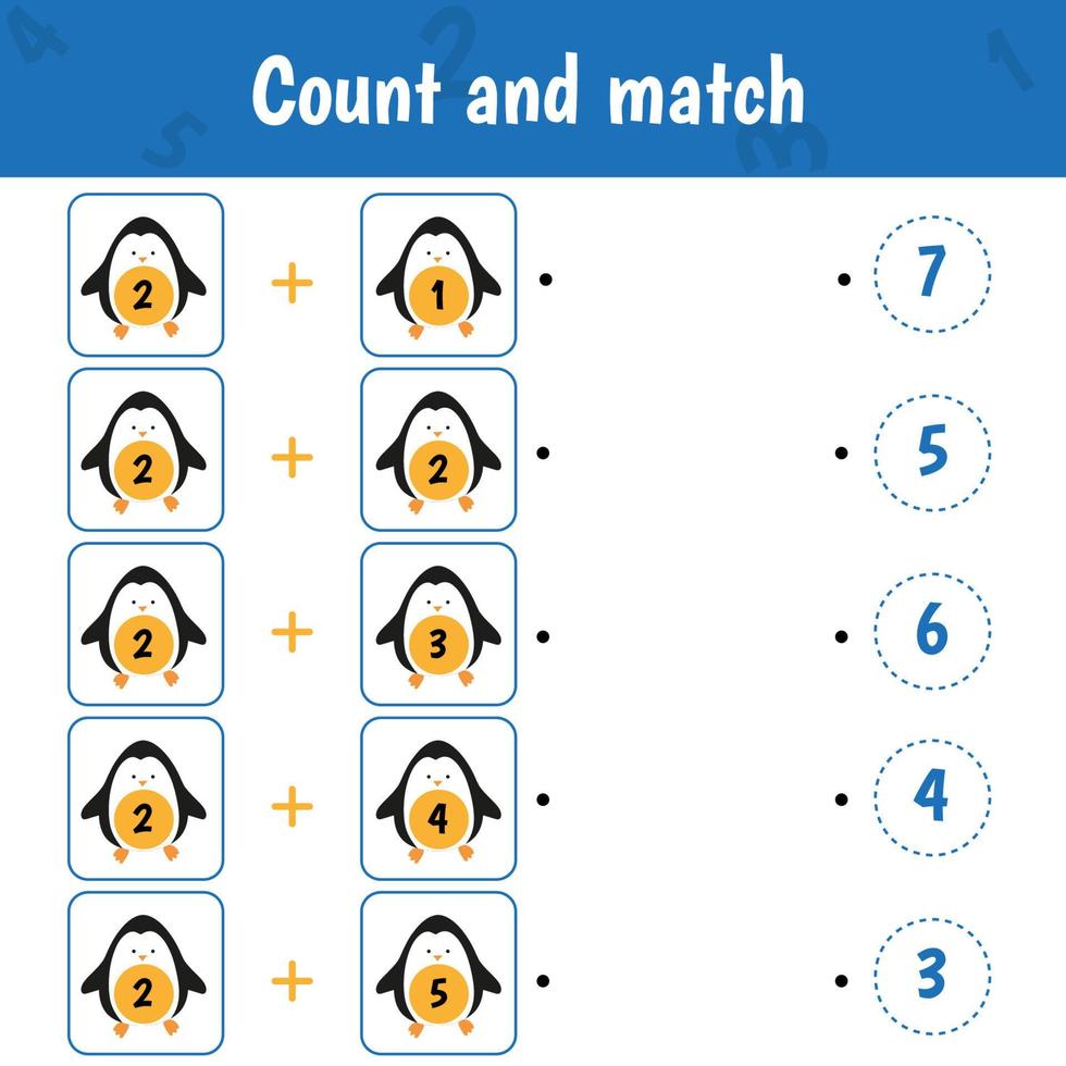 planilha educacional para crianças pré-escolares. contar e combinar. jogo de matemática para crianças. vetor