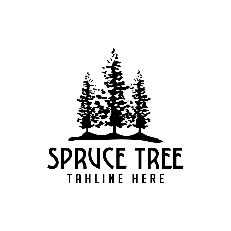 Árvore forrada de pinheiros vintage crescendo, design de logotipo de abeto vetor