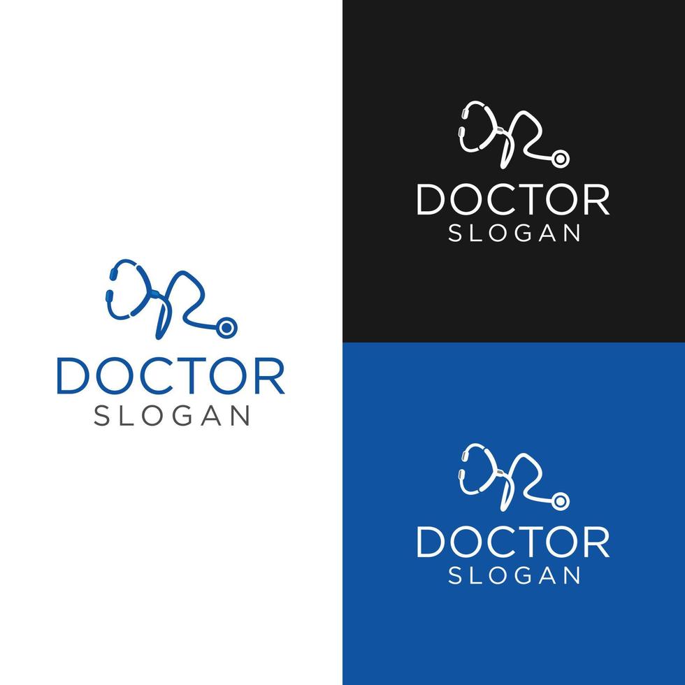 a letra dr ou r, estilo de tipografia, san serif cursiva, ferramenta de médico de logotipo de estetoscópio para necessidades médicas e médicas vetor