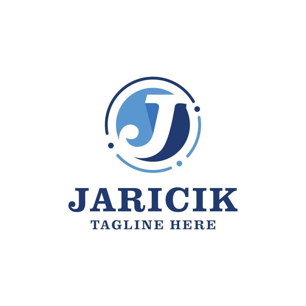 letra inicial do logotipo abstrato j. forma de círculo azul claro e azul escuro. pode ser usado para logotipo e marca comercial. elementos de modelo de design de logotipo de vetor plano