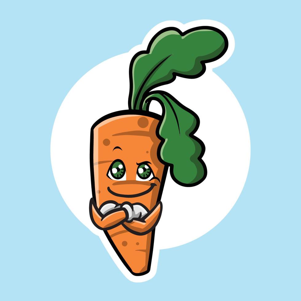 cara feliz cenoura laranja com mascote de licença verde vetor