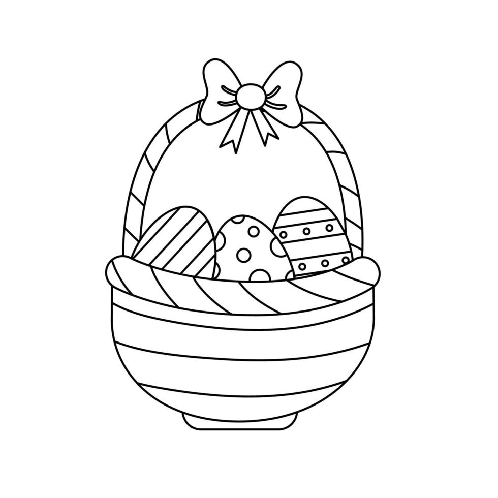 ilustração em vetor de cesta de páscoa em estilo doodle isolado.