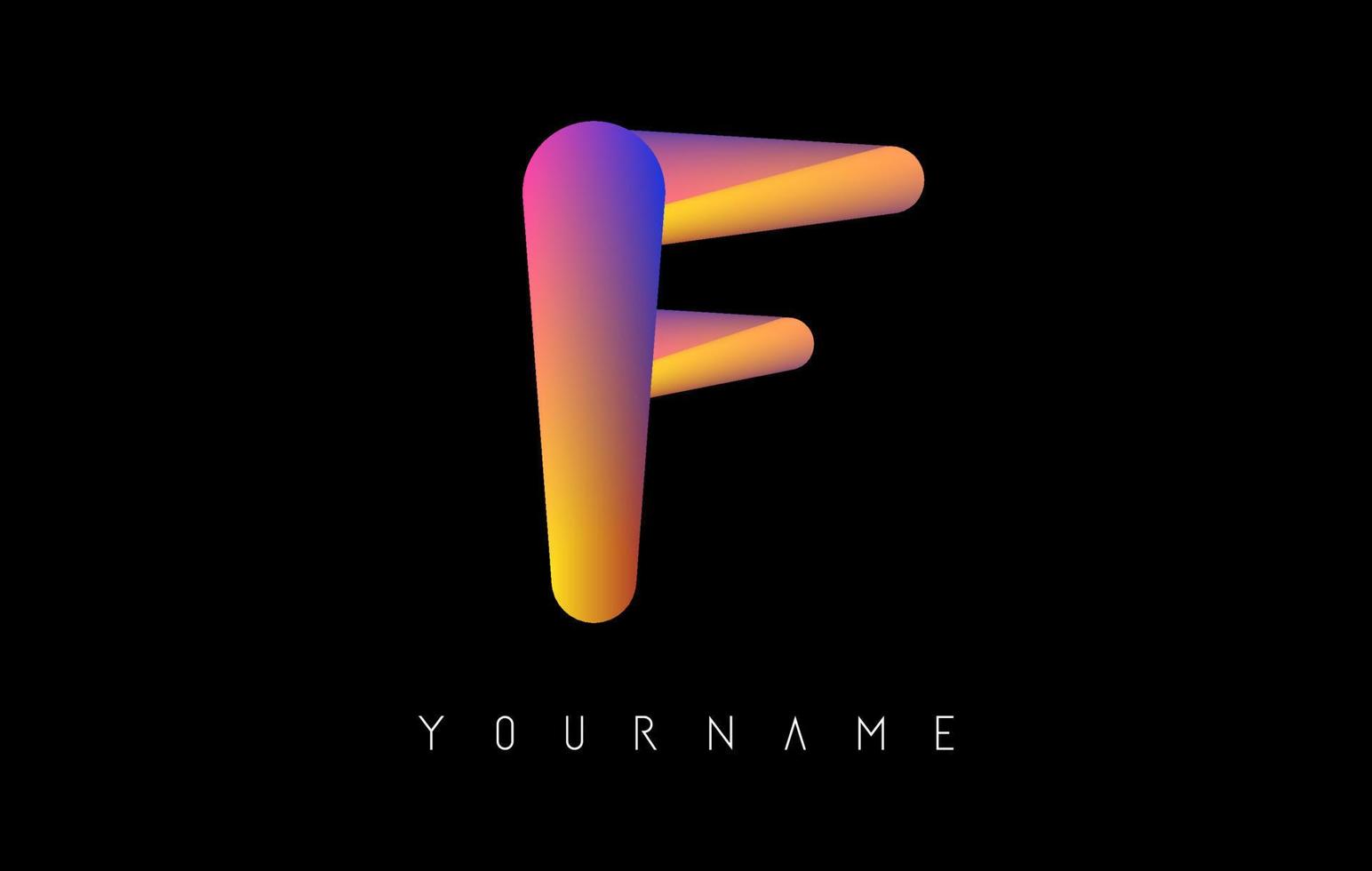 letra f logotipo com efeito 3d gradiente de arco-íris. ilustração vetorial criativa com forma de gradiente vibrante. vetor