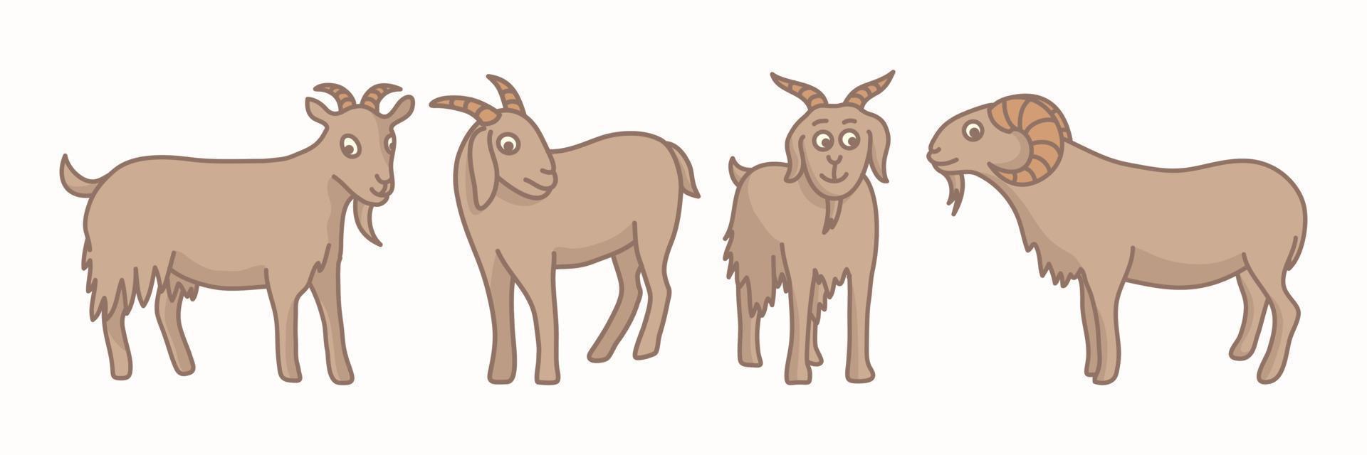 bonito cabra animal personagem desenho coleção desenho ornamento gráfico de vetor