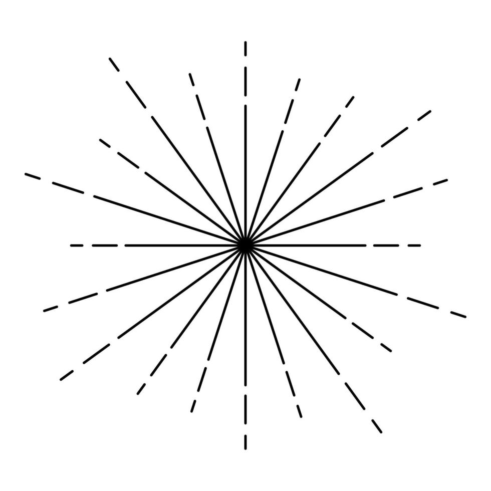 raios de fogos de artifício sunburst linhas de feixe de raios radiais brilho esmalte flare starburst linhas de radiância concêntricas contorno do ícone de cor preta ilustração vetorial imagem de estilo plano vetor