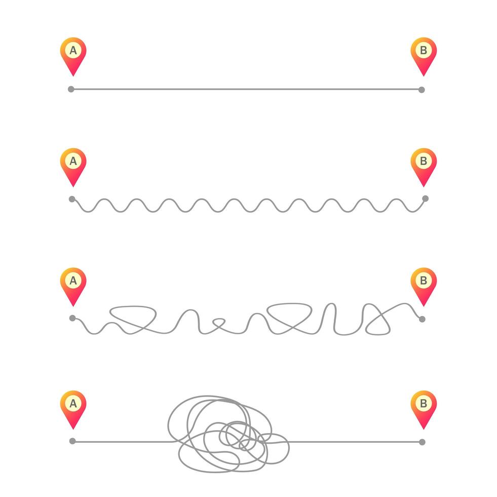 plano de rota do ponto a ao b em antecipação e realidade. vetor