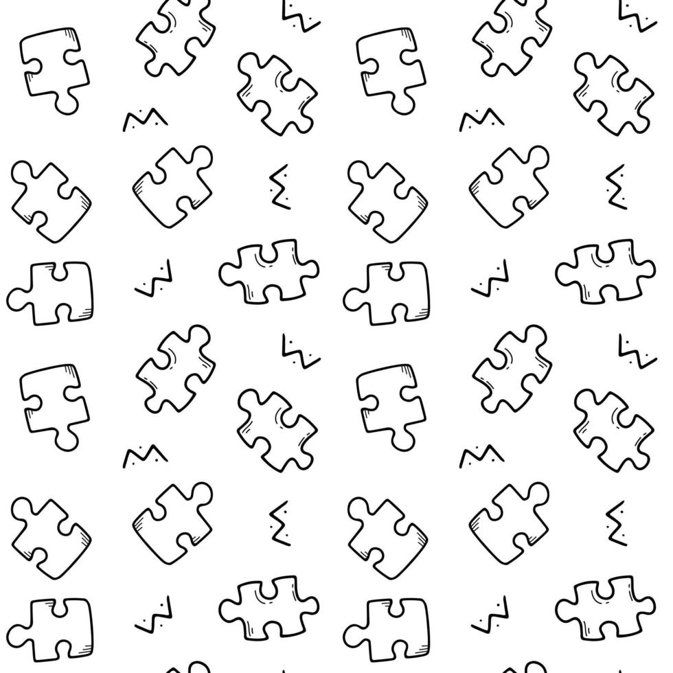 sem costura padrão preto e branco com quebra-cabeças e elementos abstratos. vector textura infinita em estilo doodle.