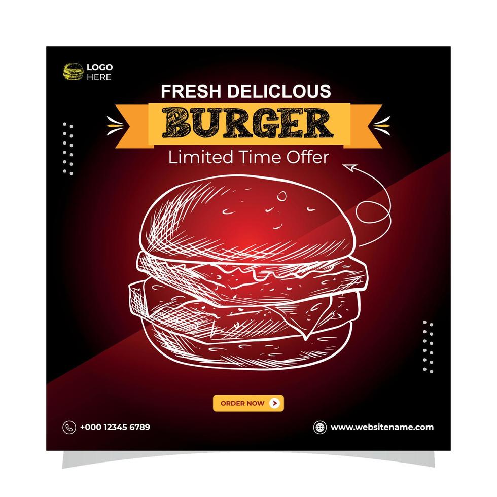 design de postagem de mídia social de venda de hambúrguer vetor