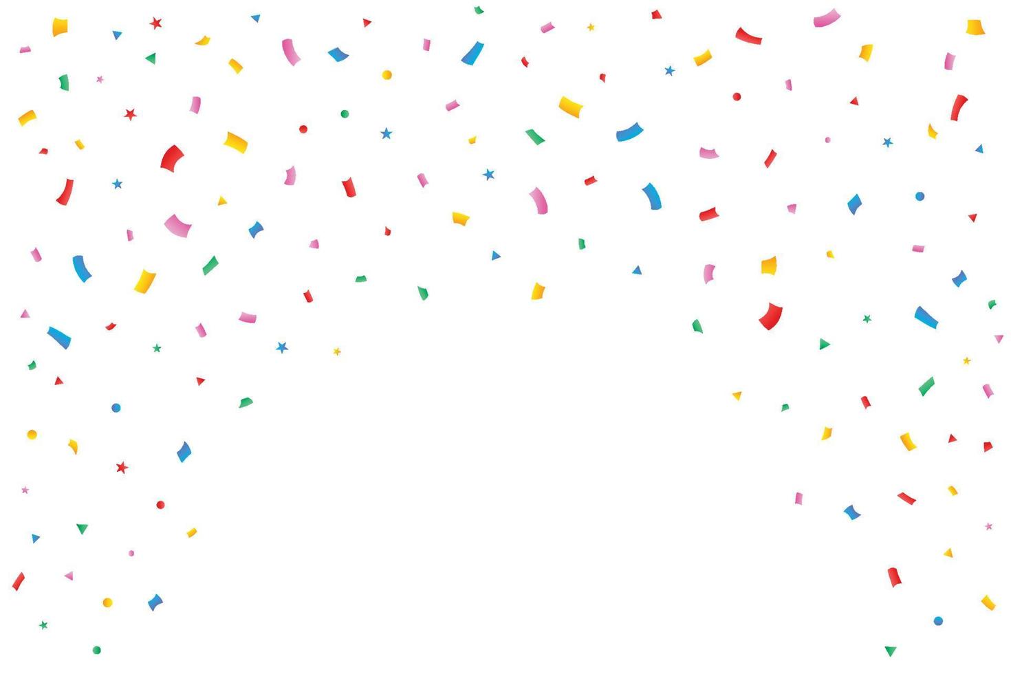 ilustração vetorial de confete para fundo festival. confetes vermelhos, verdes, dourados e azuis. confete caindo, elemento de celebração de evento e festa. vetor