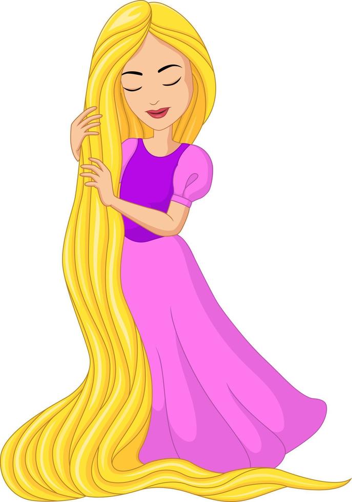 princesa dos desenhos animados com cabelo comprido vetor