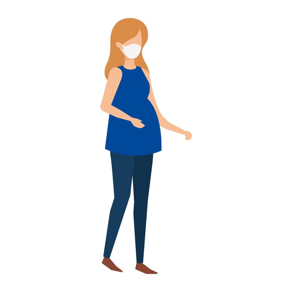 mulher grávida com ícone isolado de máscara facial vetor