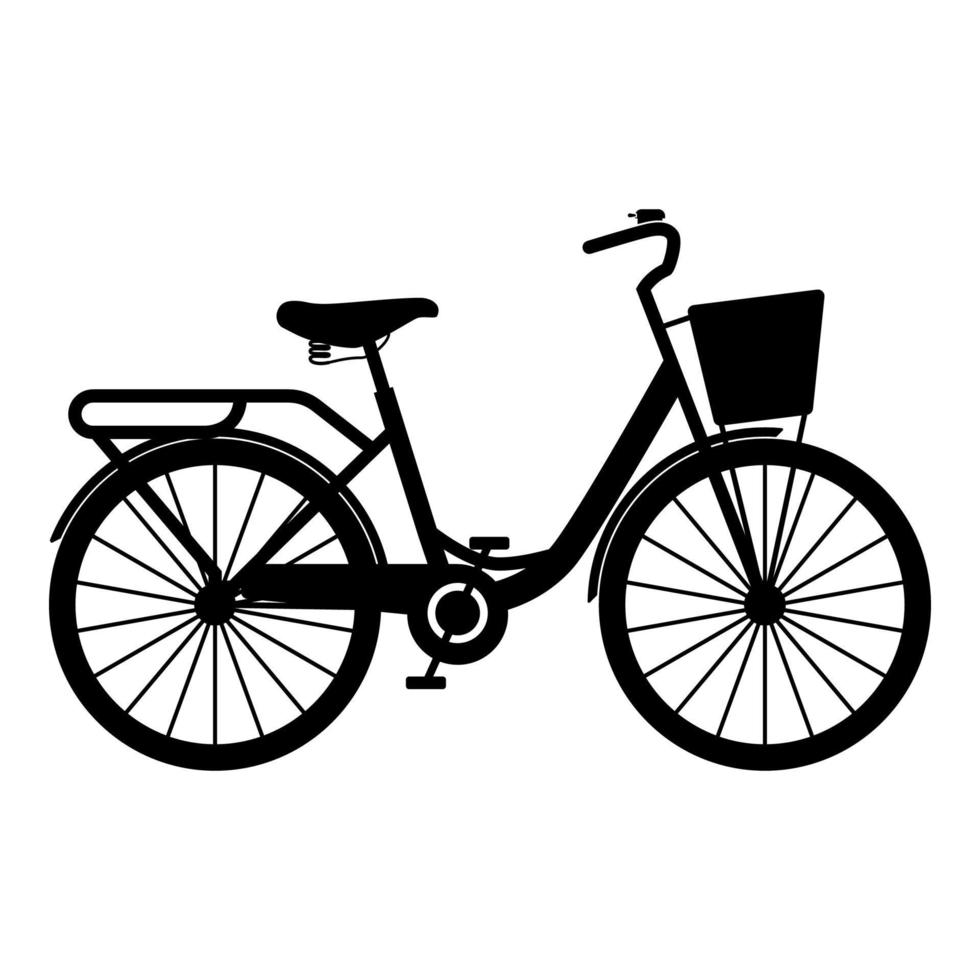 bicicleta de mulher com cesta bicicleta de cruzador de praia feminina cesta de bicicleta vintage ícone de cruzeiro de estrada para senhoras ilustração vetorial de cor preta imagem de estilo plano vetor