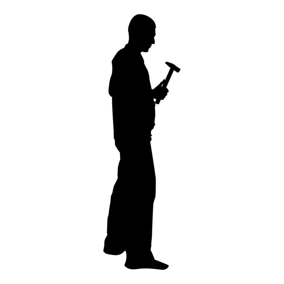 reparador mestre homem de macacão com ferramenta em suas mãos ícone de martelo ilustração vetorial de cor preta imagem de estilo plano vetor