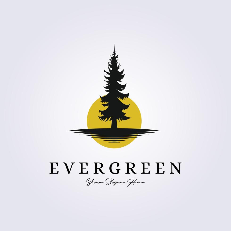 design de ilustração vetorial de logotipo de floresta verde de pinheiro vintage retrô vetor