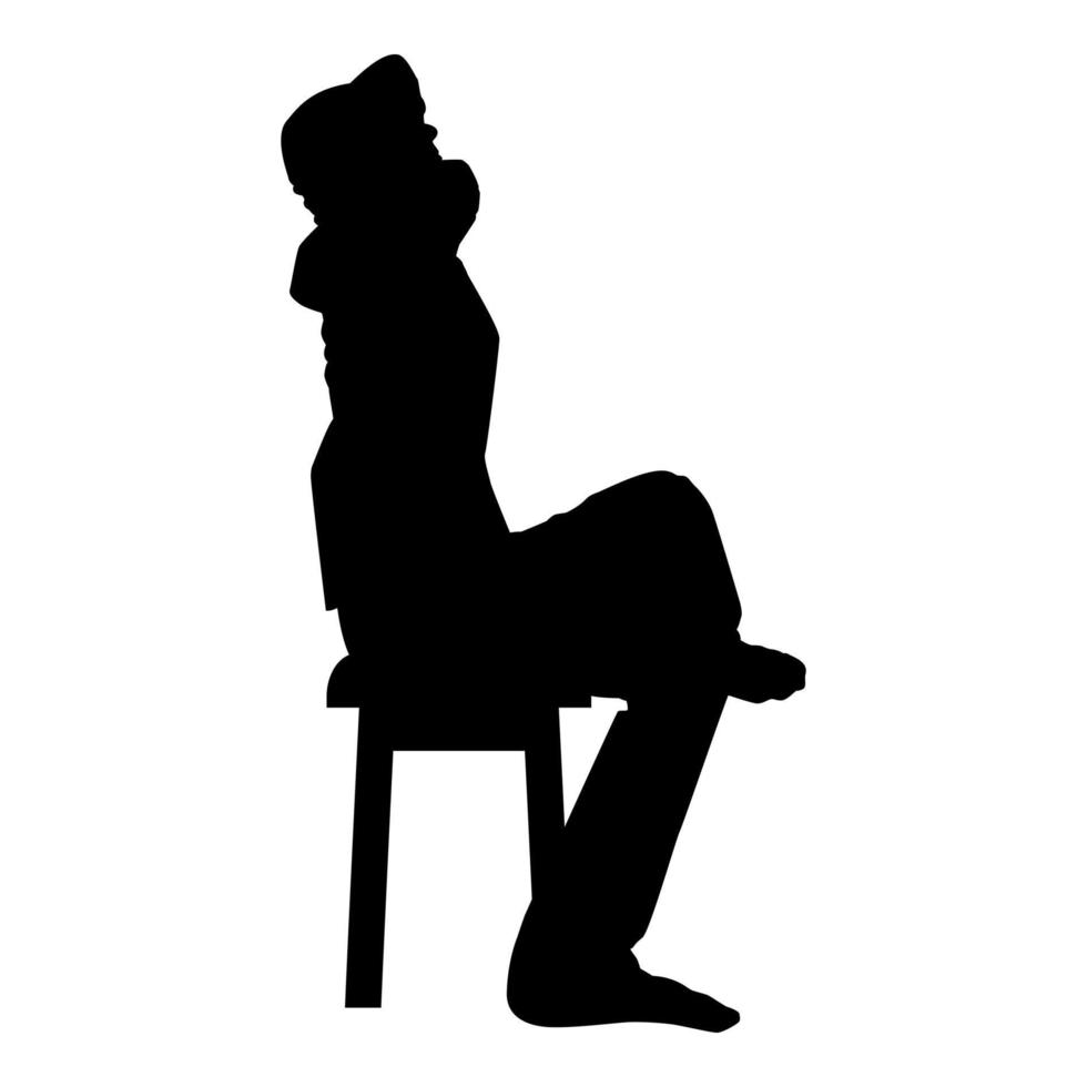 homem sentado pose com as mãos atrás da cabeça jovem vetor