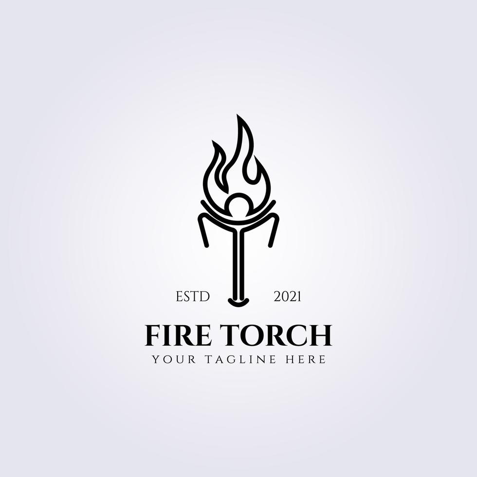 design de ilustração vetorial de logotipo de tocha de fogo, logotipo de arte de linha minimalista vetor