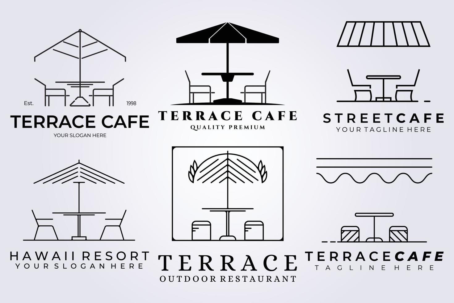 definir pacote terraço café logotipo vetor ícone ilustração símbolo design cafeteria