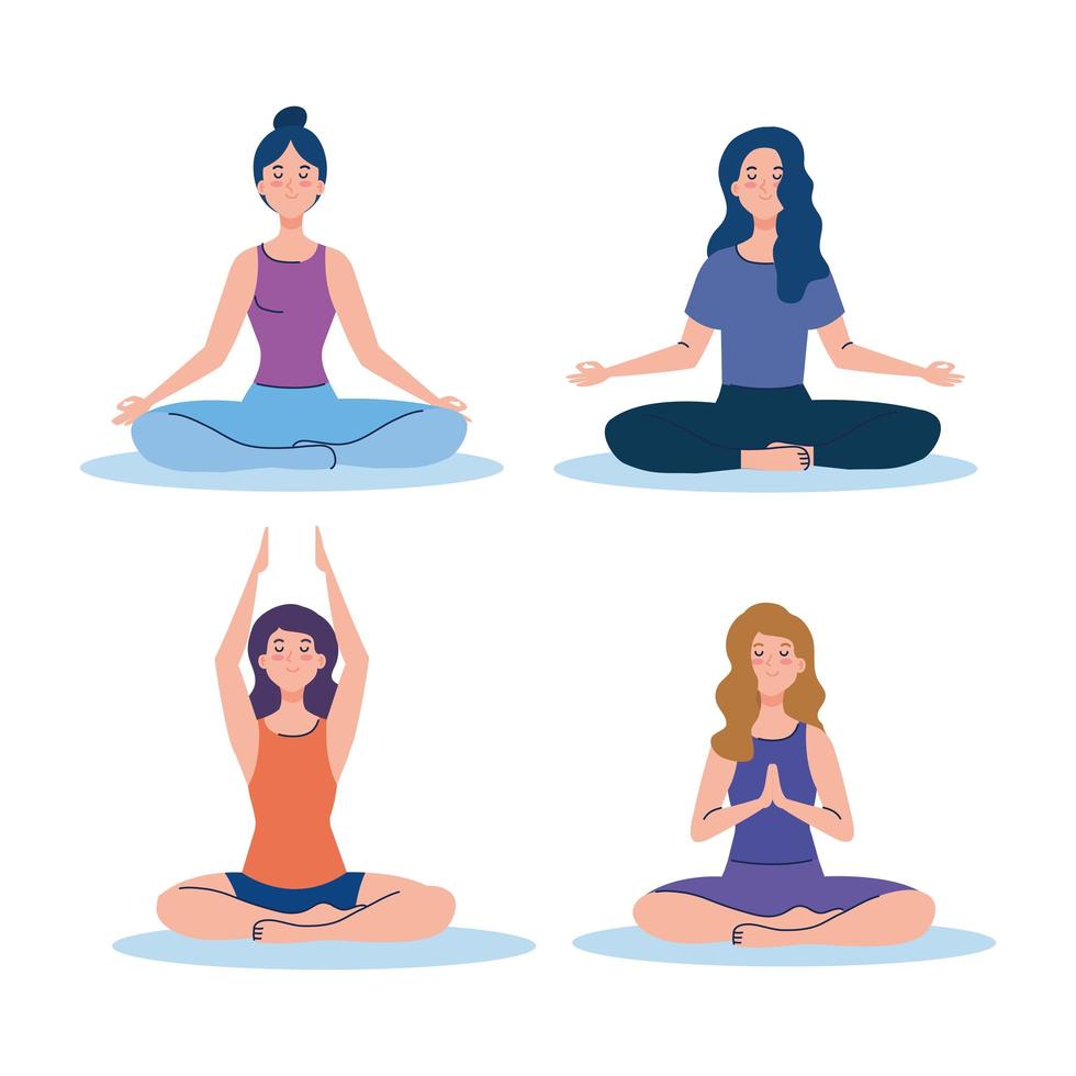 grupo de mulheres meditando, conceito de ioga, meditação, relax, estilo de vida saudável vetor